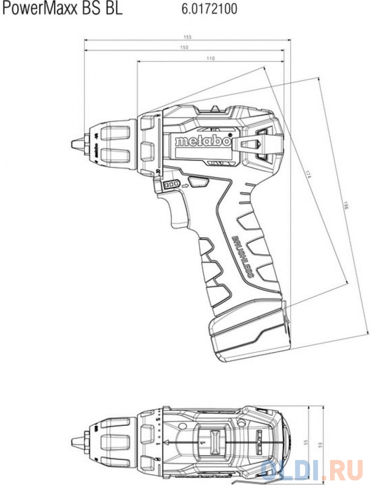 Дрель-шуруповерт Metabo PowerMaxx BS BL 12Вт аккум. (кейс в комплекте) (601721500)