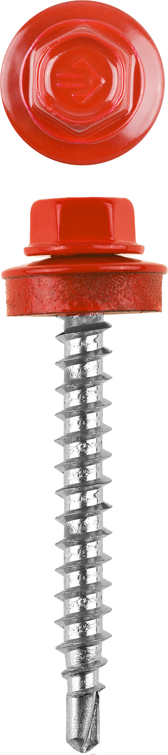Саморез для деревянной обрешетки 4.8 мм x 6 см, цинковое покрытие, с шайбой, RAL 3003 рубиново-красный, 200 шт., ЗУБР Профессионал (4-300315-48-060-3003)