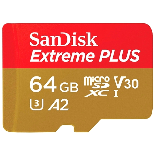 Карта памяти 64Gb microSDXC Sandisk Extreme Plus Class 10 UHS-I U3 V30 A2 + адаптер